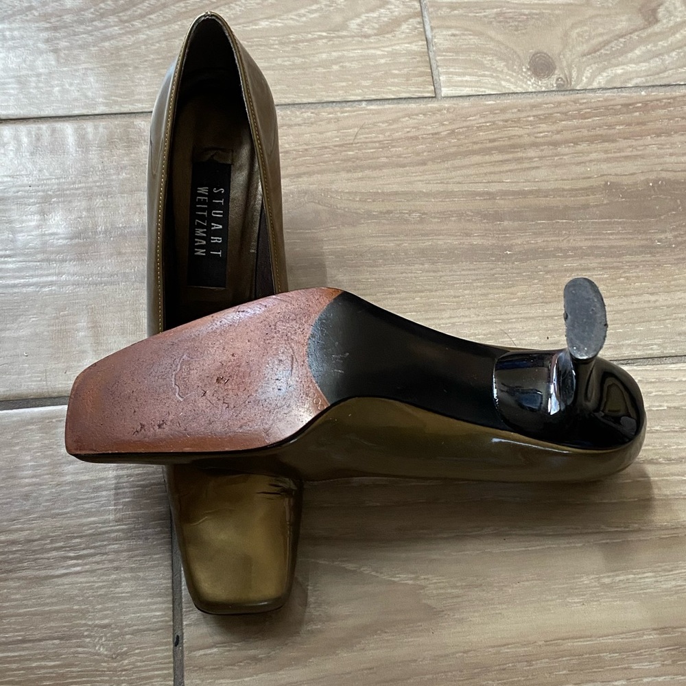 Stuart Weitzman Metallic Gold Block Heel Square T… - image 7